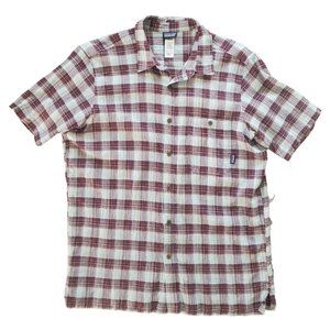Patagonia Men's Short Sleeve Button Down Plaid Shirt Organic Cotton